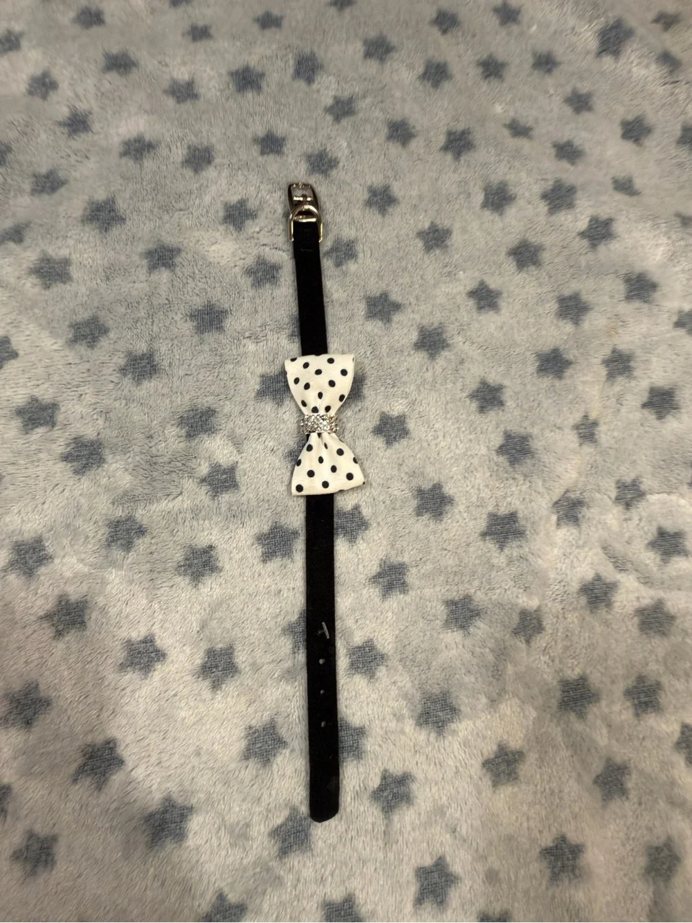 Susan Lanci Polka Dot Nouveau Bow Collar Black Dog Collar White small